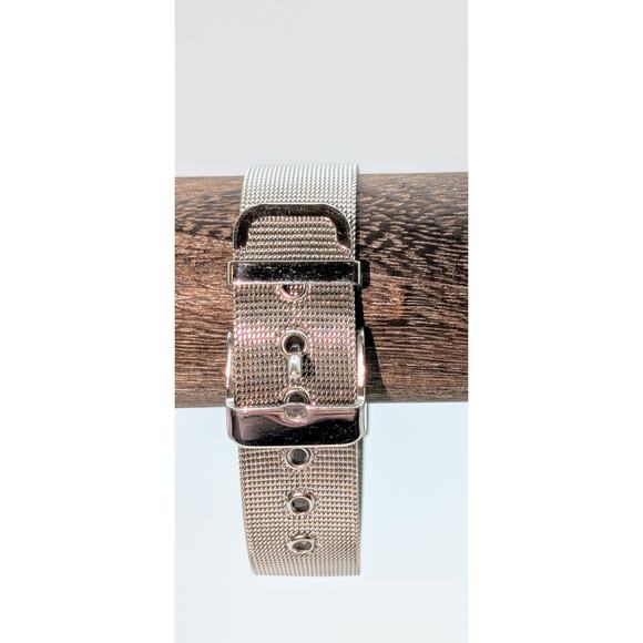 Marcasite Center Piece  Silvertone Mesh Buckle Band Designer Style Bracelet - Picture 5 of 7